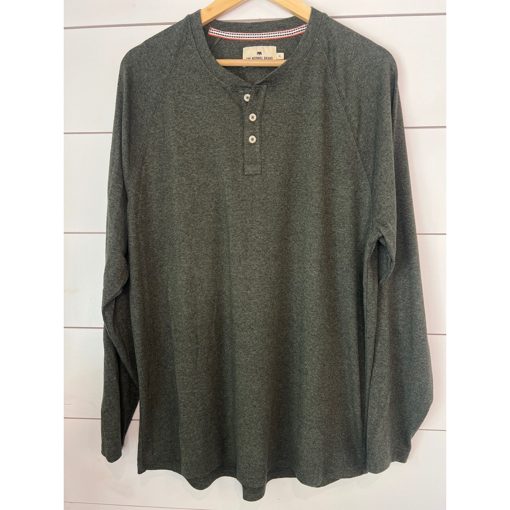 The Normal Brand Mens XL Long Sleeve Henley Shirt Olive green quiet luxury